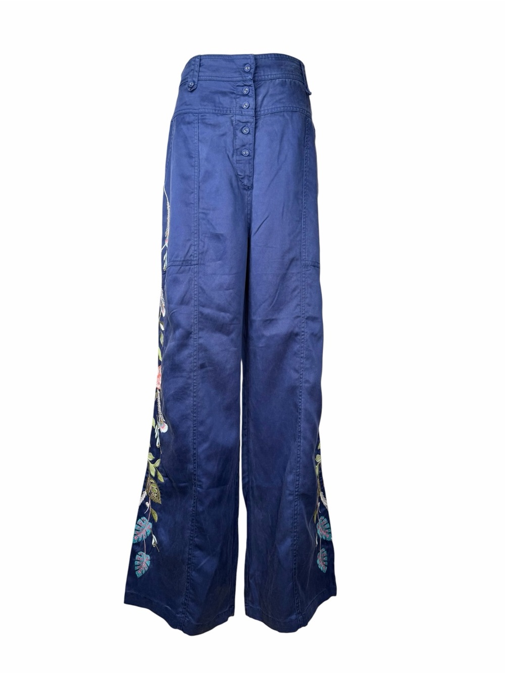 Johnny Was Workshop Navy Blue EMIKA Belted Wide Leg Pants Medium